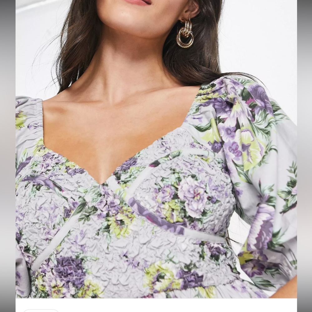 ASOS design curve, cotton, sheared corset midi dress in floral print